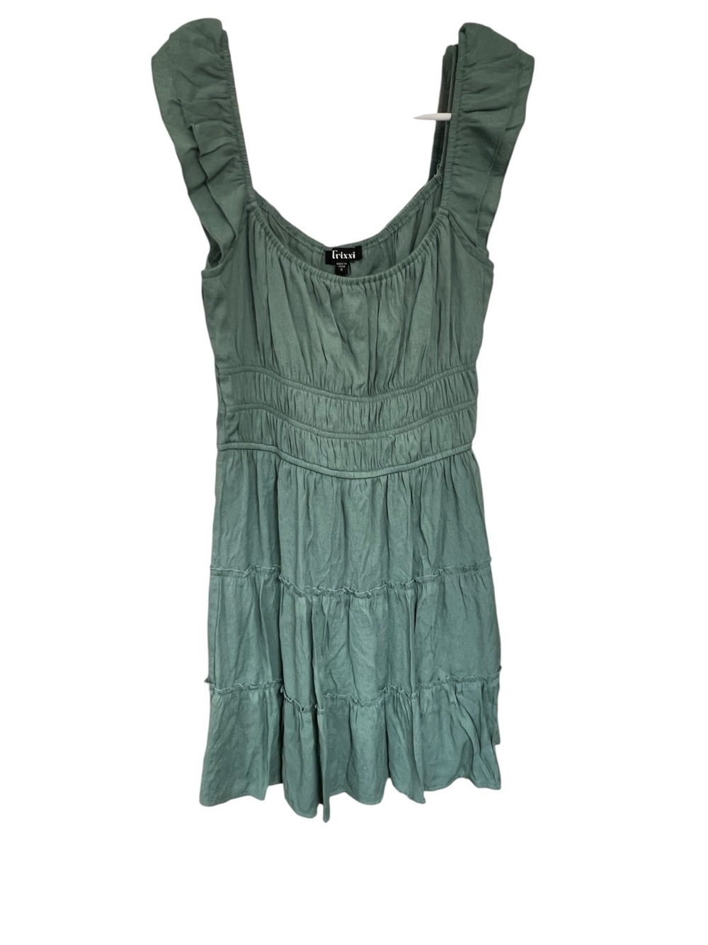 Trixxi Sage Green Ruffled Strap Dress